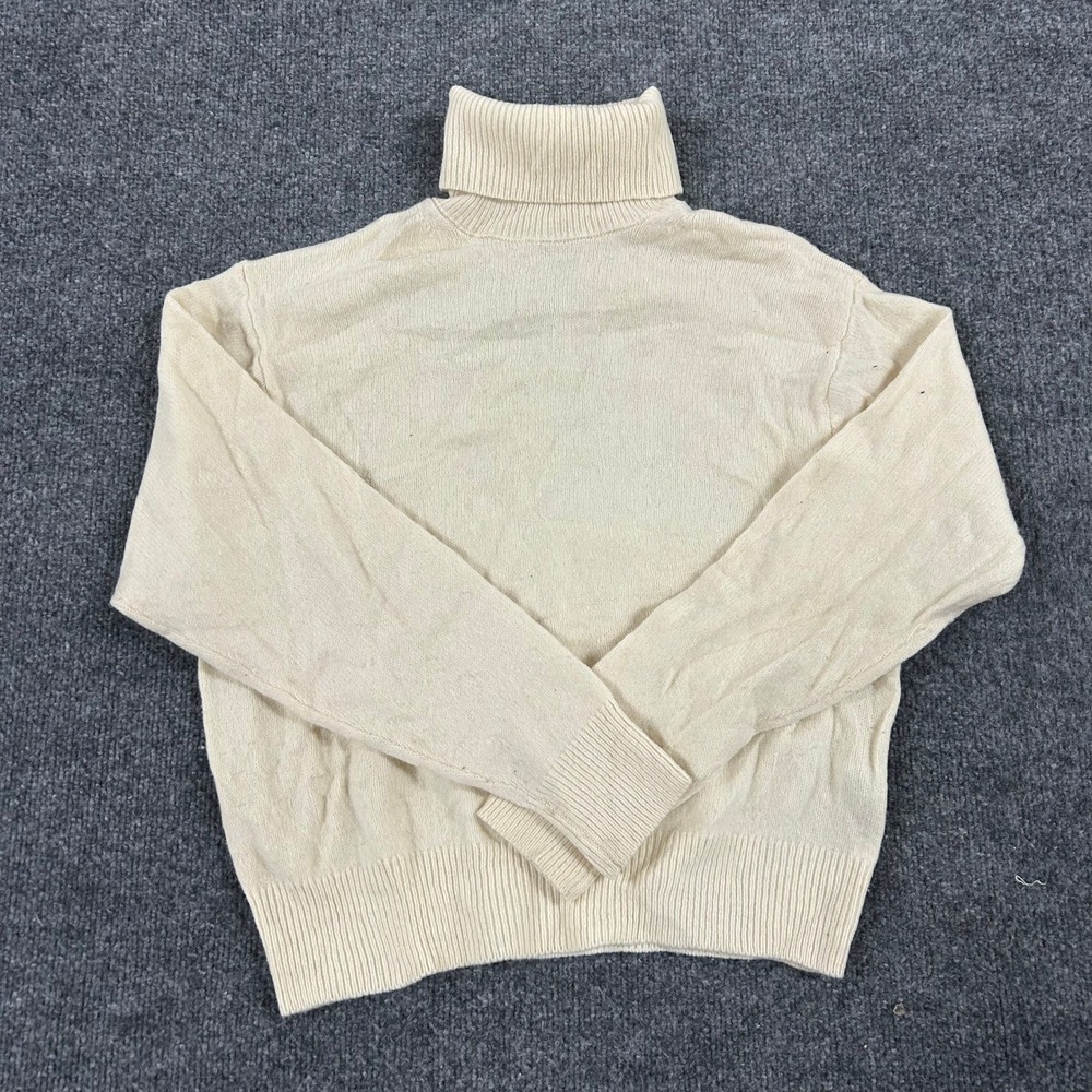 Uniqlo Sweater Womens Size XS Cream Wool Turtleneck Long Sleeve Ribbed Pullover